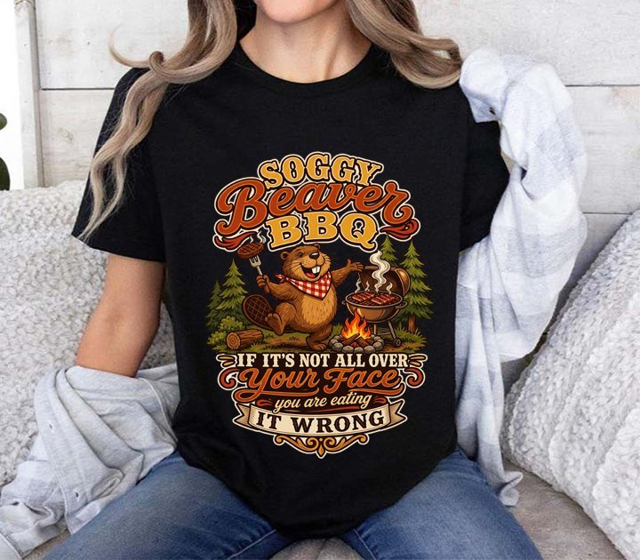 Freches Grill-Shirt „Soggy Beaver BBQ“ mit grillendem Biber