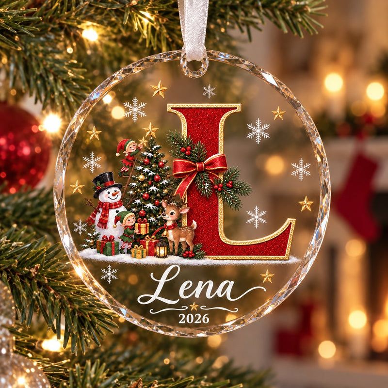 Weihnachtsanhänger mit Anfangsbuchstabe und Namen aus Glas
