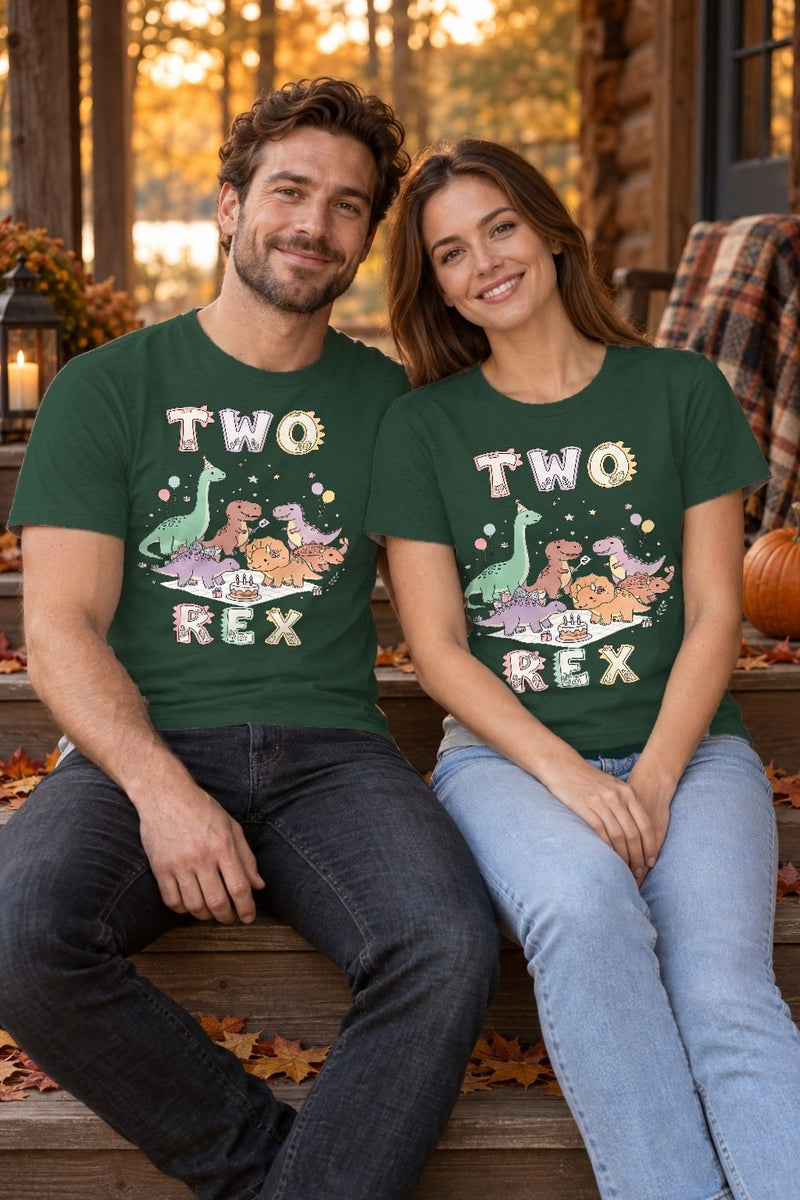 Dino Geburtstags T-Shirt Familie „Dadasaurus, Mamasaurus, Two Rex“