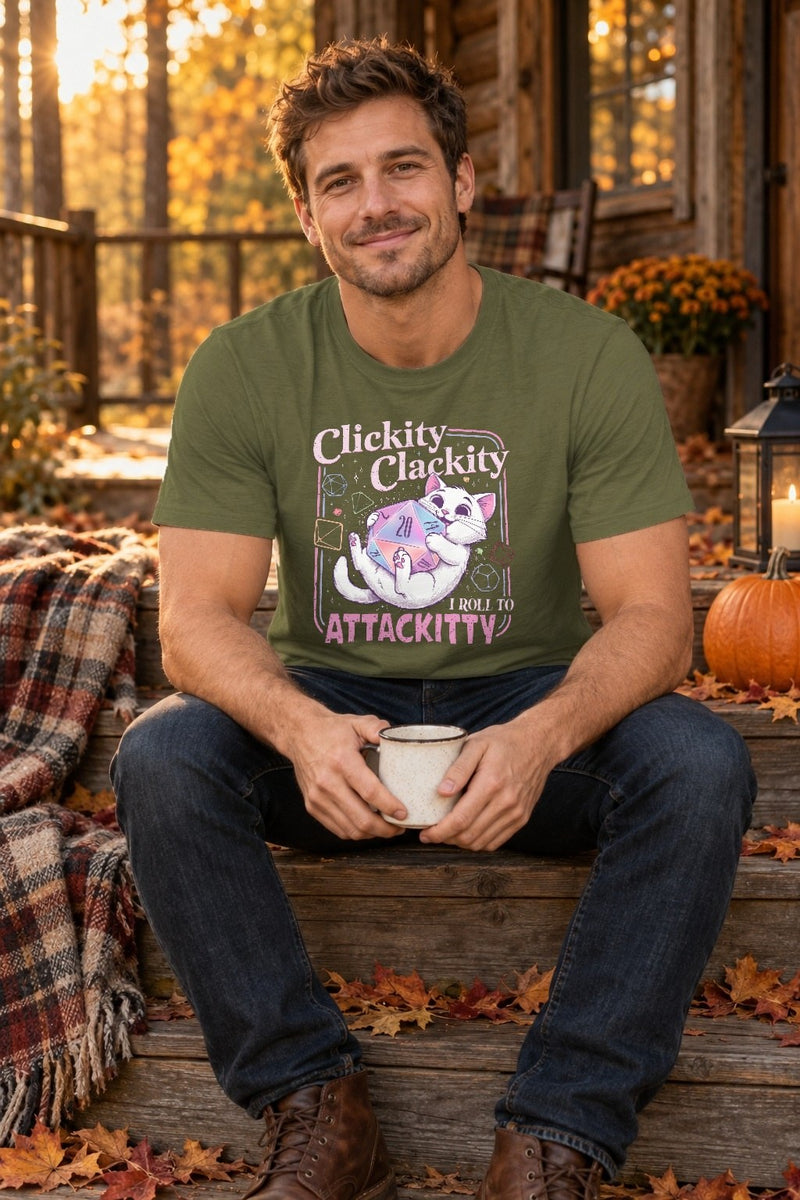 Katzen-Shirt „Clickity Clackity – I Roll to Attackitty“