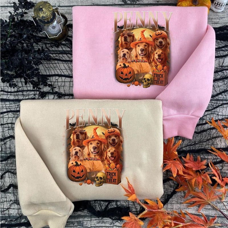 Halloween-Pullover mit Hundefotos und Namen