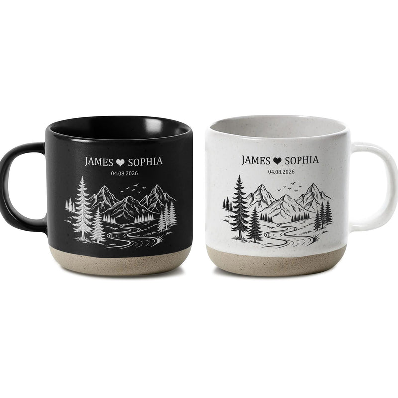 Pärchen-Tasse mit Bergen personalisiert mit Namen und Datum