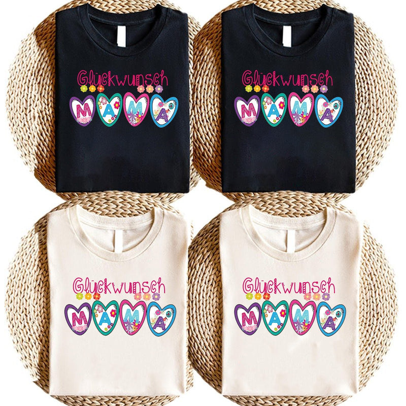 Mama T-Shirt „Glückwunsch Mama“ mit bunten Herzen