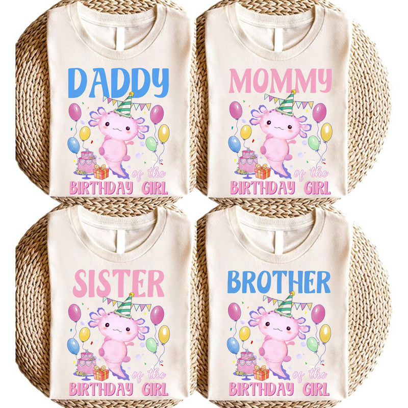 Axolotl Geburtstagsshirt „Birthday Girl“ personalisiert mit Namen und Alter