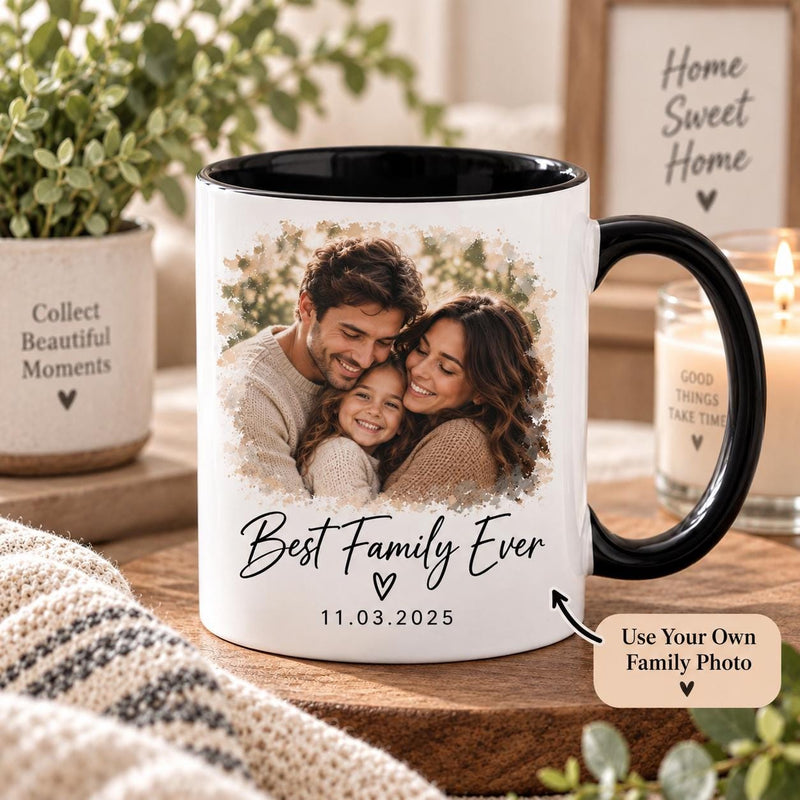 Fototasse mit eigenem Foto und Wunschtext wie „Best Family Ever“