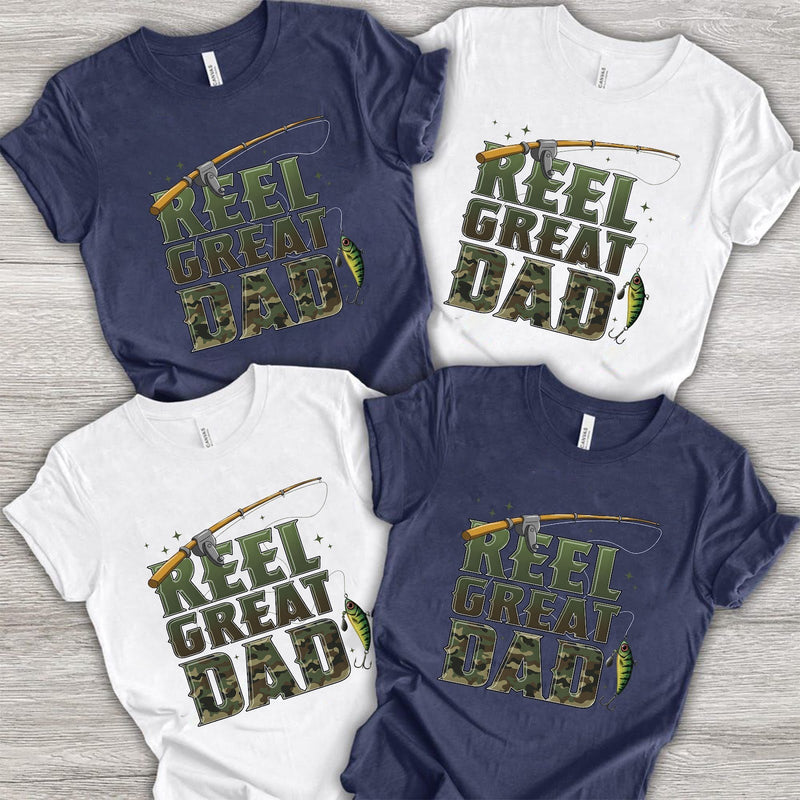 Angler-Papa-Shirt „Reel Great Dad“ in Tarnmuster