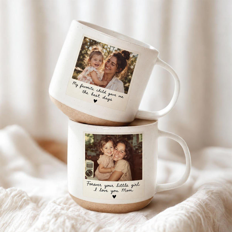 Personalisierte Fototasse im Polaroid-Look mit Wunschtext