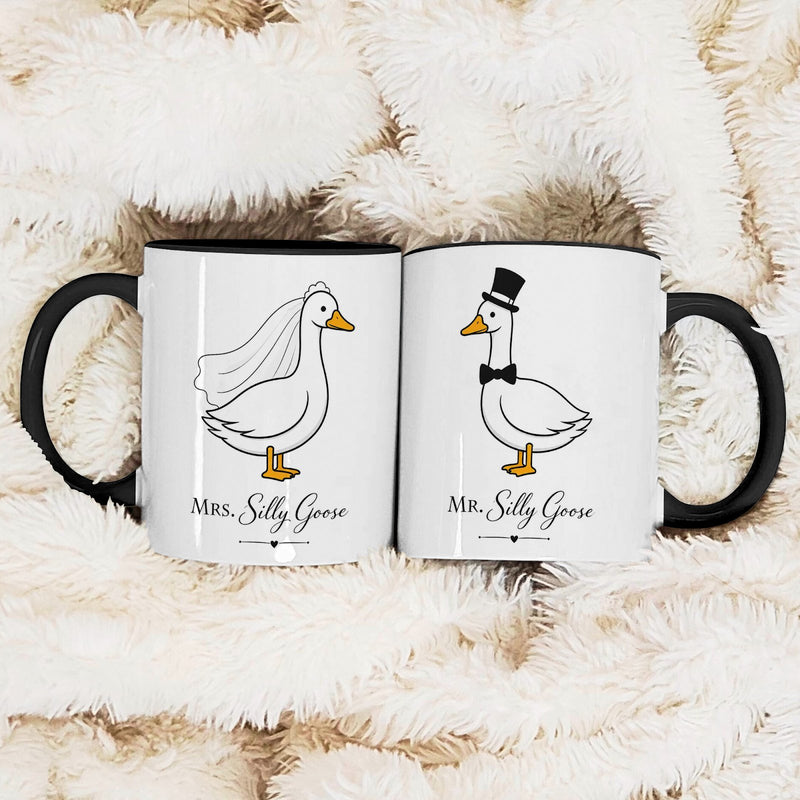 Hochzeit Tasse „Mrs. Silly Goose“ und „Mr. Silly Goose“