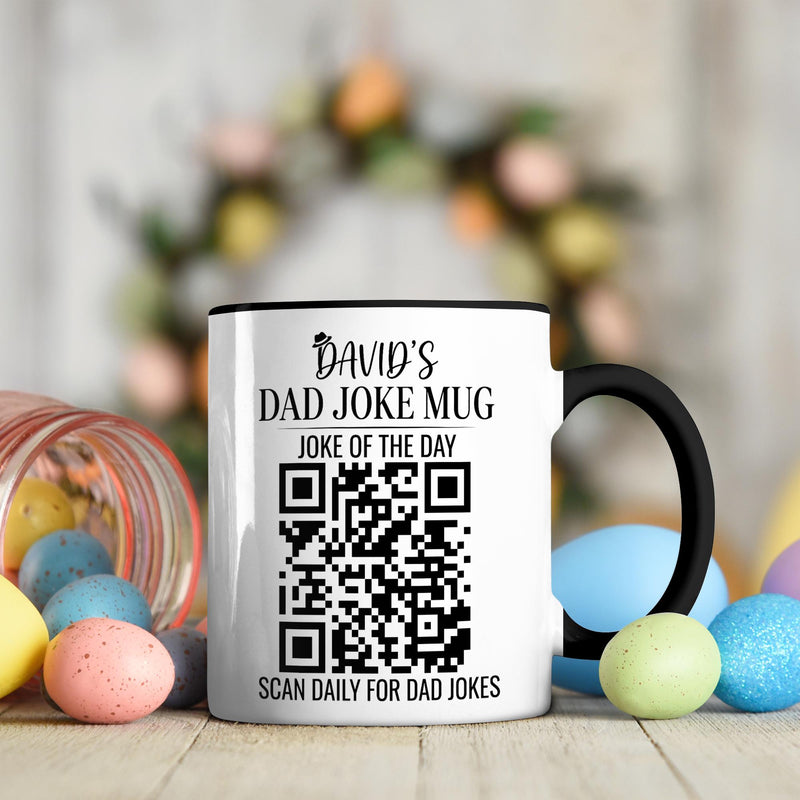 Personalisierte Papa-Tasse mit Namen und QR-Code „Dad Joke Mug – Scan Daily For …“