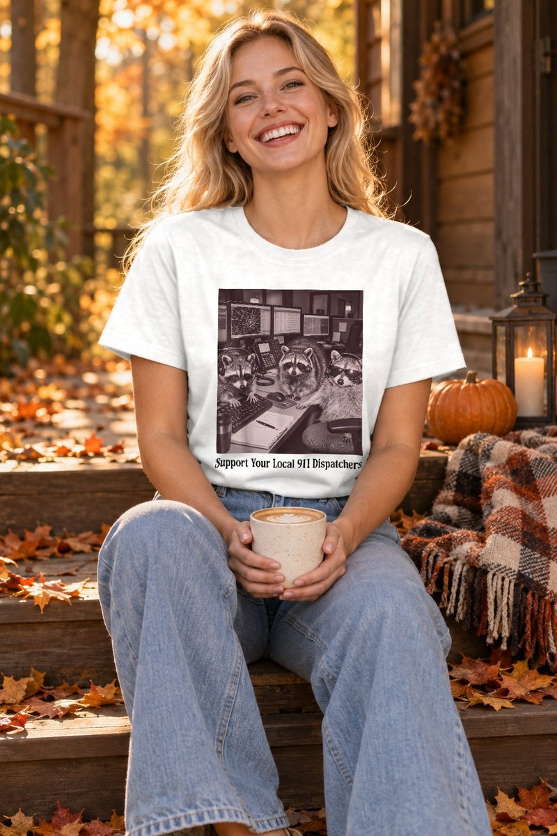 Leitstellen-Shirt „Support Your Local 911 Dispatchers“ mit Waschbären