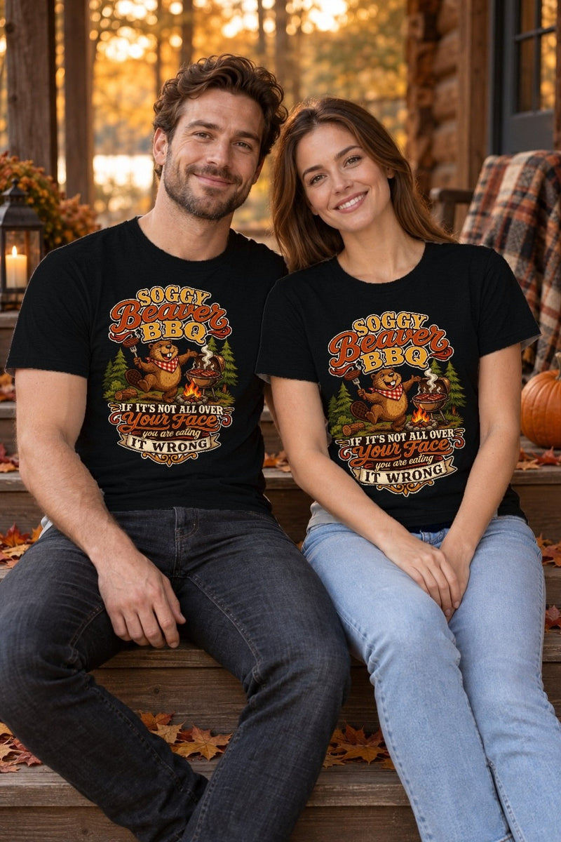 Freches Grill-Shirt „Soggy Beaver BBQ“ mit grillendem Biber