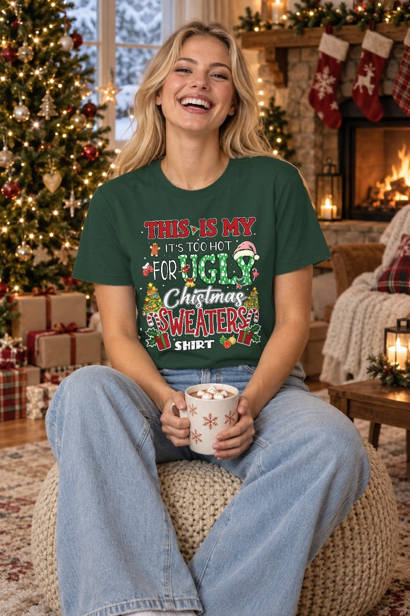 Lustiger Weihnachtspullover „This is my it's too hot for ugly Christmas …“