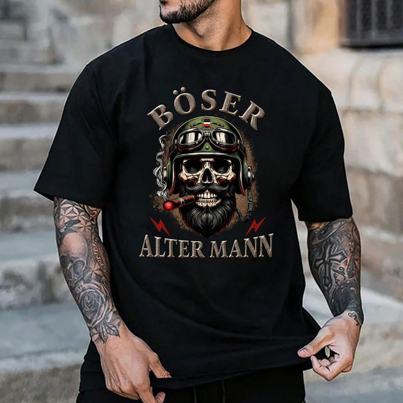 Biker T-Shirt „Böser alter Mann“ – Totenkopf mit Motorradhelm