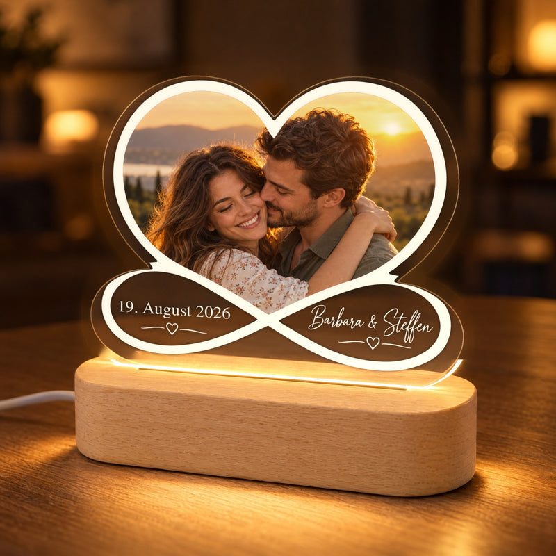 Fotolampe mit Namen und Datum im Set mit Foto-Schlüsselanhänger