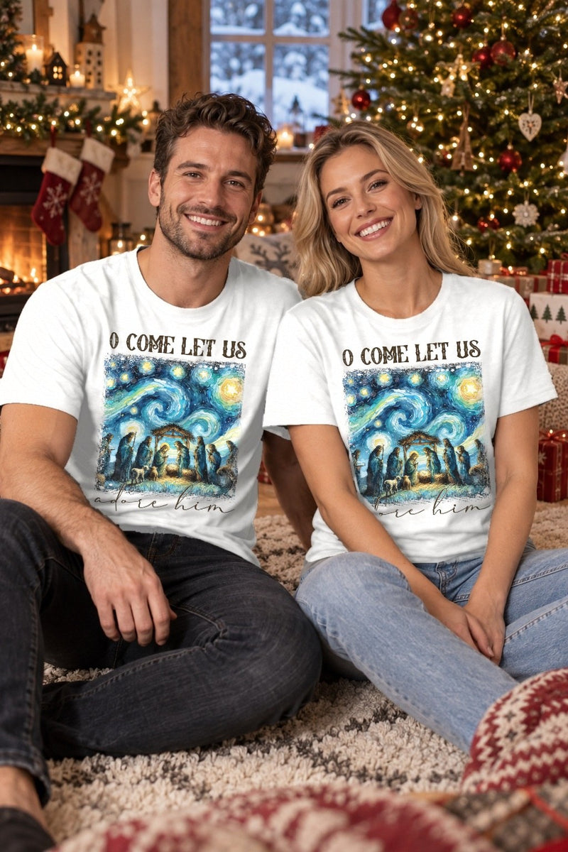 Christlicher Weihnachtspullover „O Come Let Us Adore Him“