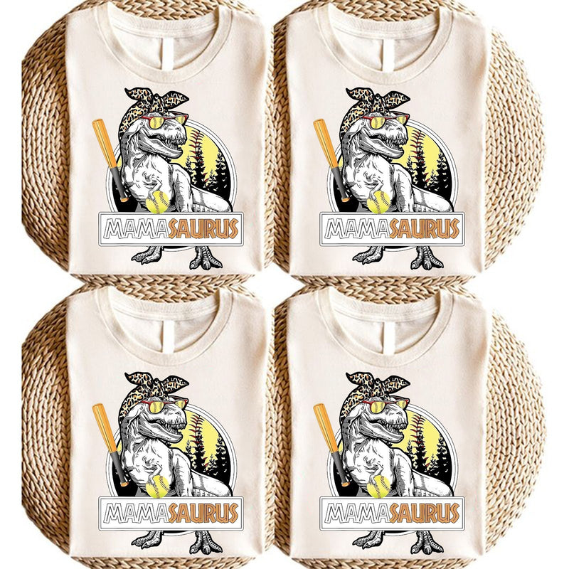 Mama-Shirt „Mamasaurus“ mit T-Rex mit Leo-Bandana, Sonnenbrille und Schläger