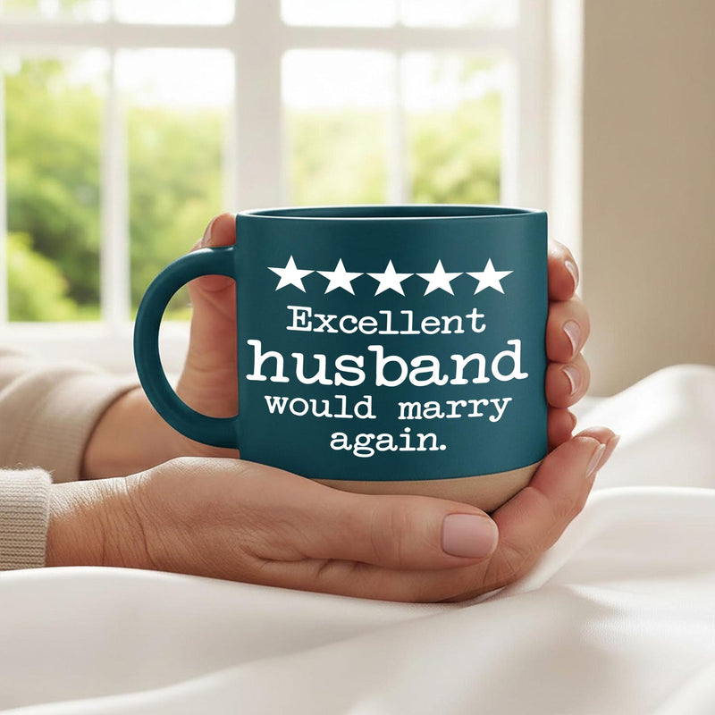 Lustige Ehemann-Tasse „Excellent Husband, Would Marry Again“ mit fünf Sternen