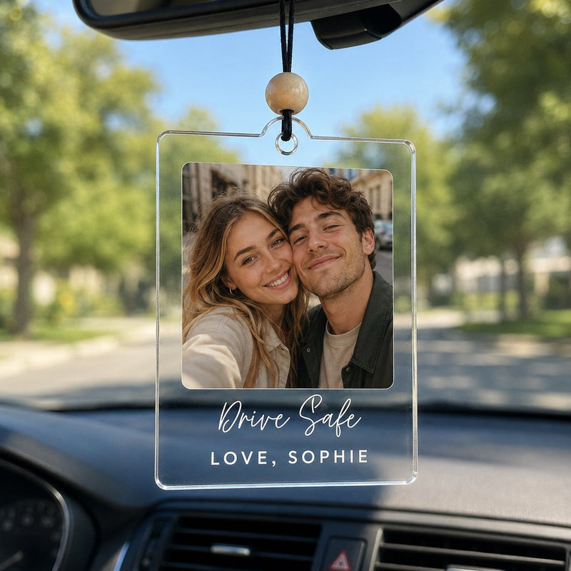 Autoanhänger mit Foto personalisiert „Drive Safe“