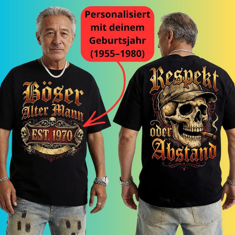 Biker T-Shirt „Böser alter Mann“ mit Geburtsjahr
