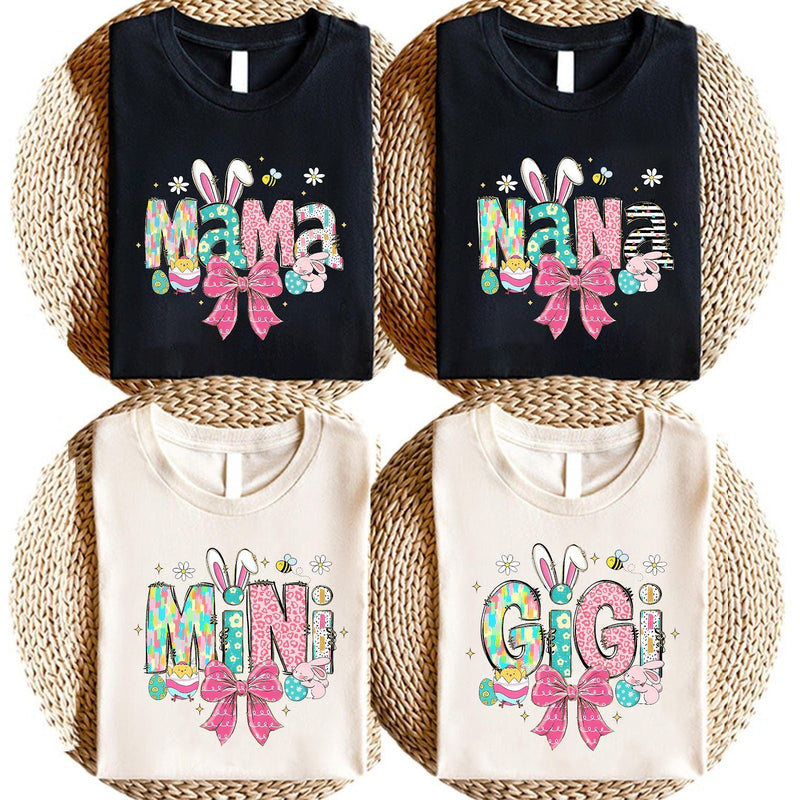 Familien Oster T-Shirt mit Hasenohren und Schleife