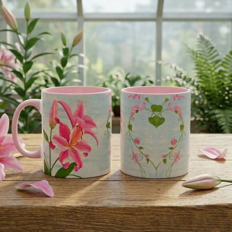 Blumen Tasse mit Lilie und Herz aus Ranken