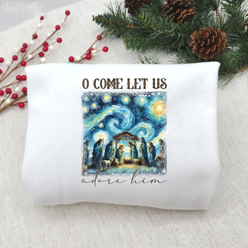 Christlicher Weihnachtspullover „O Come Let Us Adore Him“