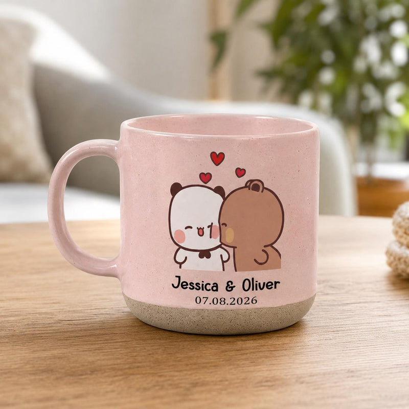 Pärchen-Tasse BuBu & Dudu mit Panda und Bär, personalisiert mit Namen und Datum
