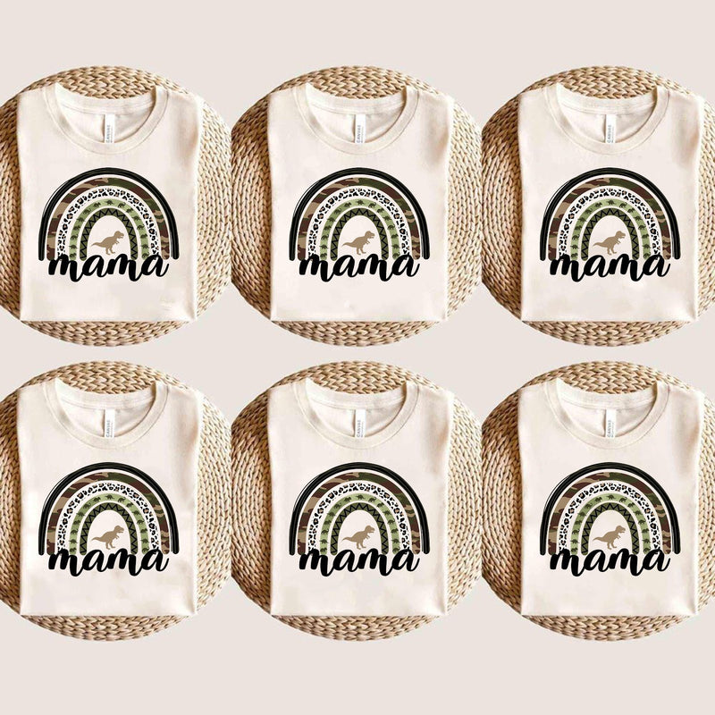 Mama T-Shirt Regenbogen mit Camouflage, Leopardenmuster und Dino