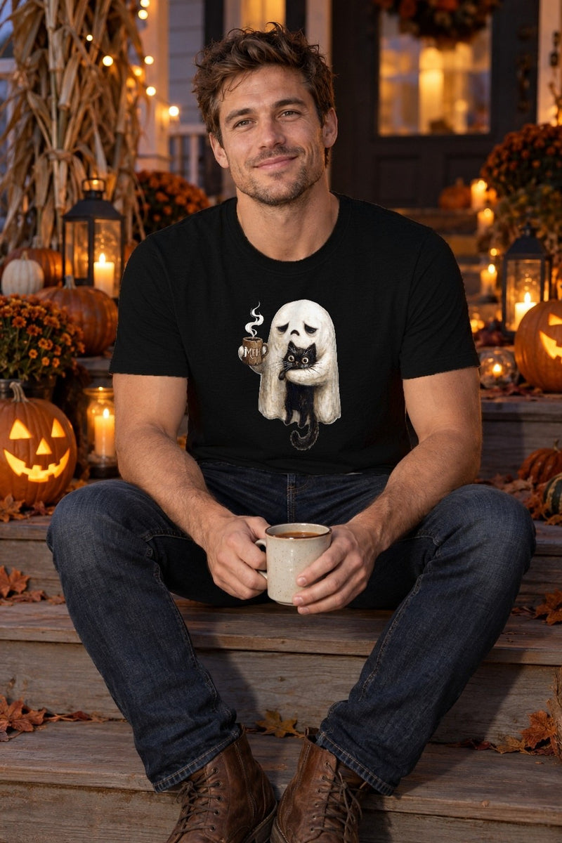 Halloween-Shirt mit Geist und schwarzer Katze
