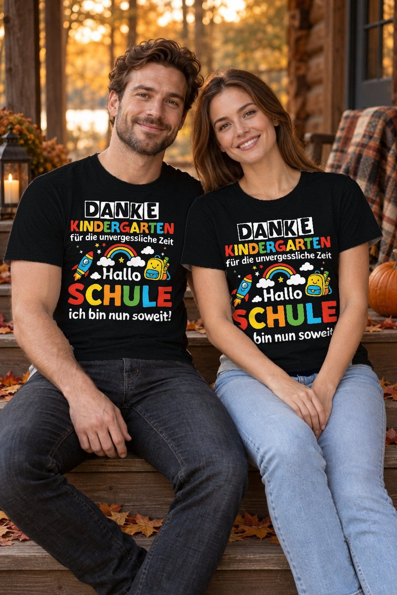Einschulung Shirt „Danke Kindergarten – Hallo Schule, ich bin nun soweit!“