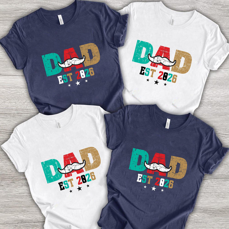 Papa Shirt „Dad Est 2026“ mit Schnurrbart