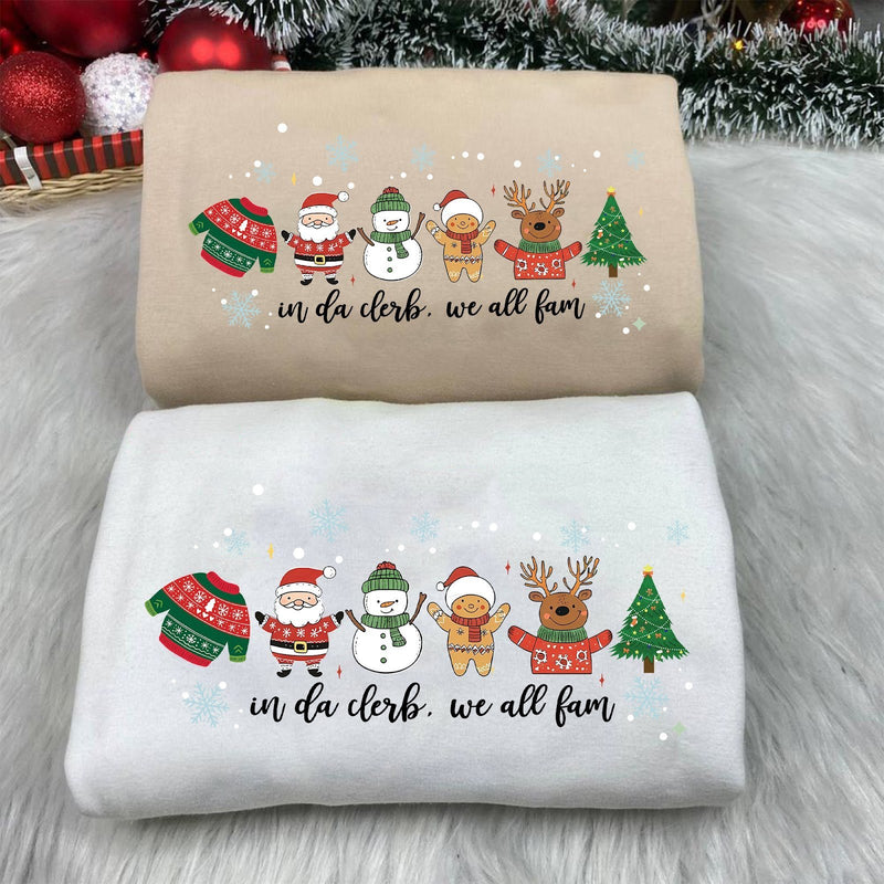Lustiger Weihnachtspullover „in da clerb, we all fam“