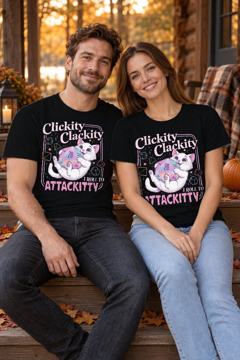 Katzen-Shirt „Clickity Clackity – I Roll to Attackitty“