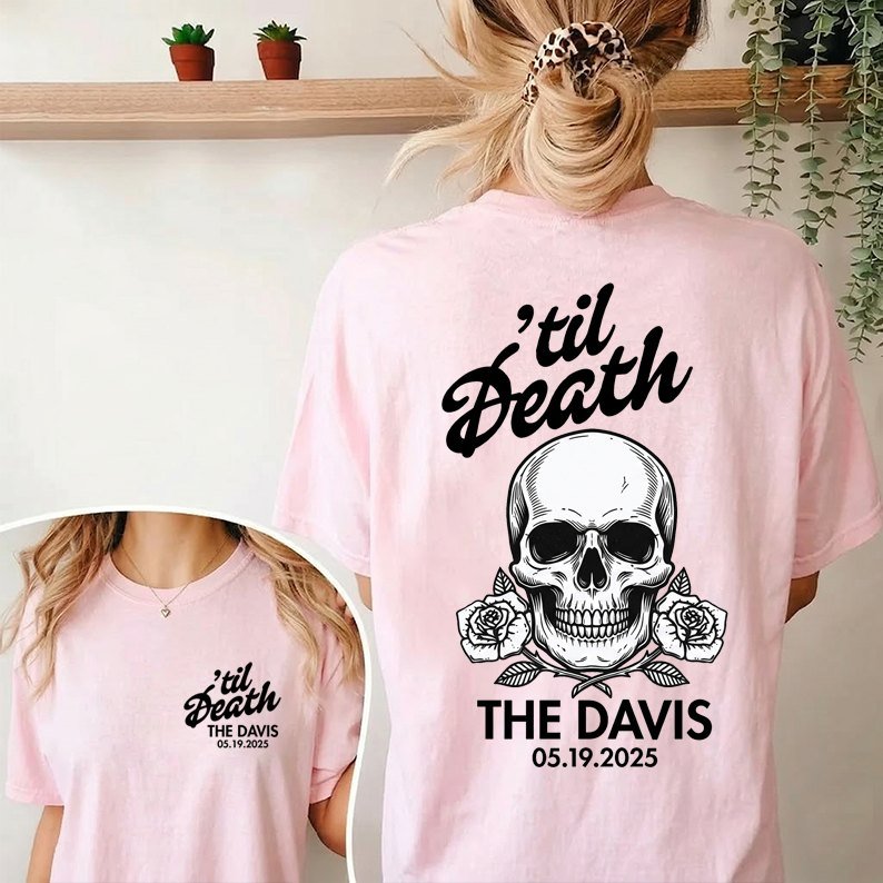 Hochzeits-Shirt „’til Death“ personalisiert mit Familienname und Datum