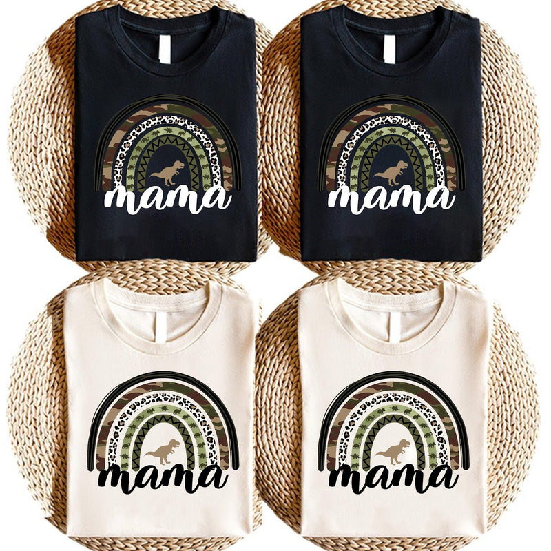 Mama T-Shirt Regenbogen mit Camouflage, Leopardenmuster und Dino