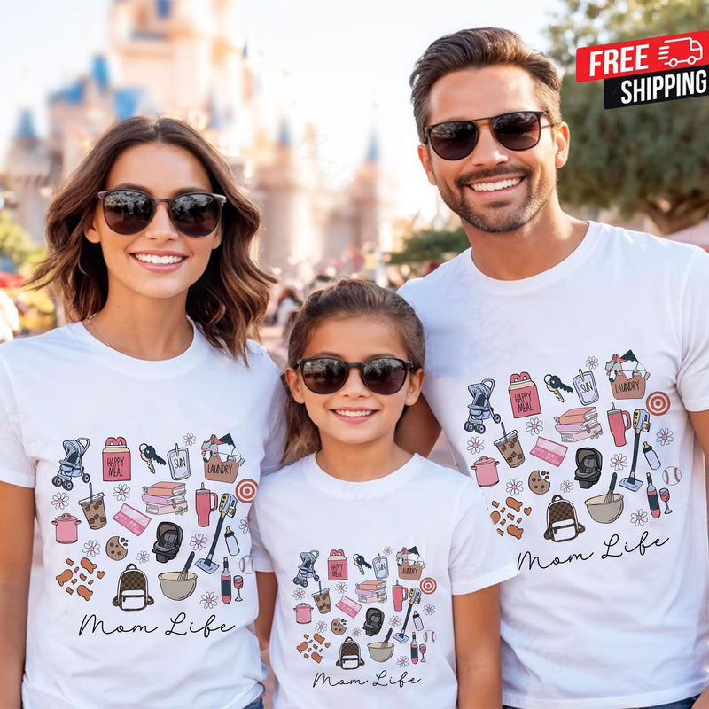 Mama-Shirt „Mom Life“ mit Alltags-Icons