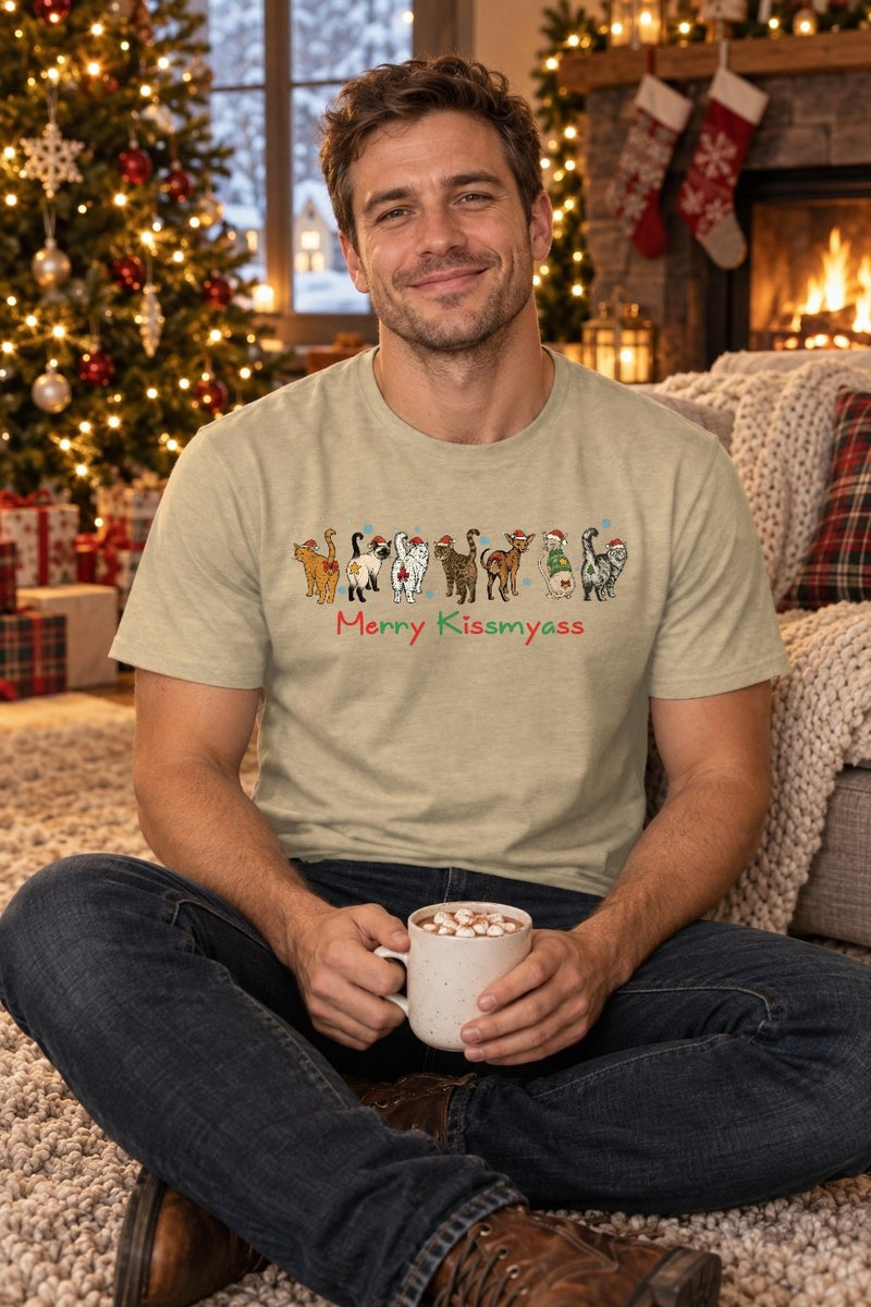 Lustiger Weihnachtspullover Katzen „Merry Kissmyass“