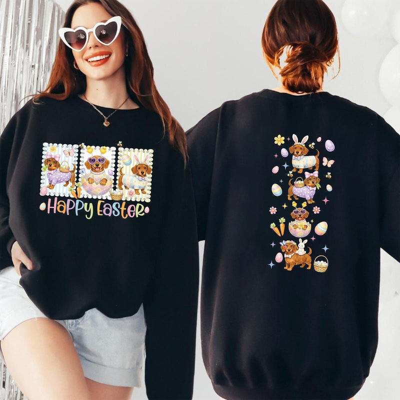 Dackel Oster T-Shirt vorne und hinten bedruckt „Happy Easter“