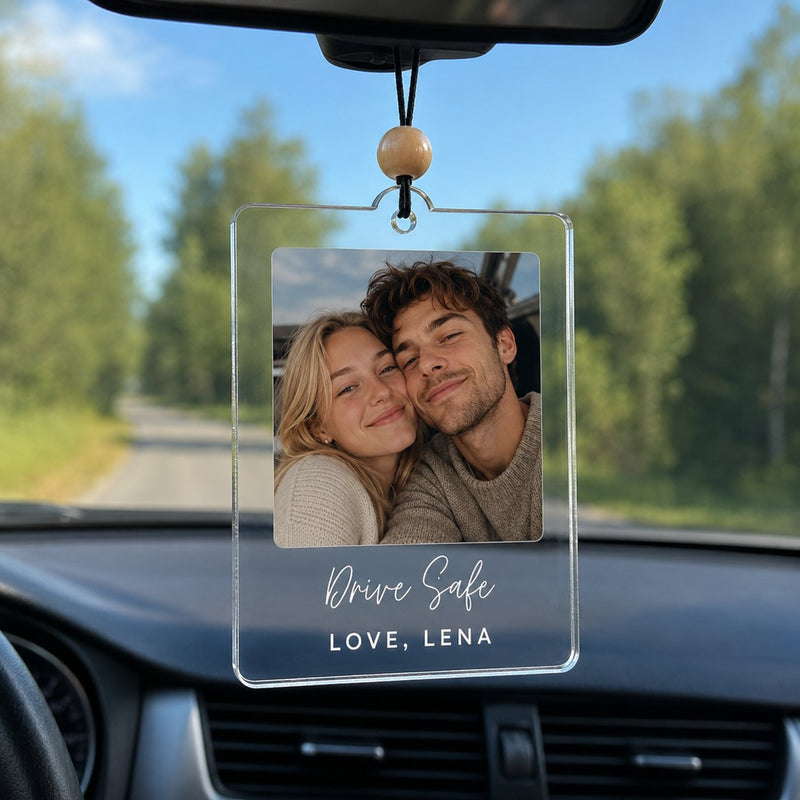 Autoanhänger mit Foto personalisiert „Drive Safe“