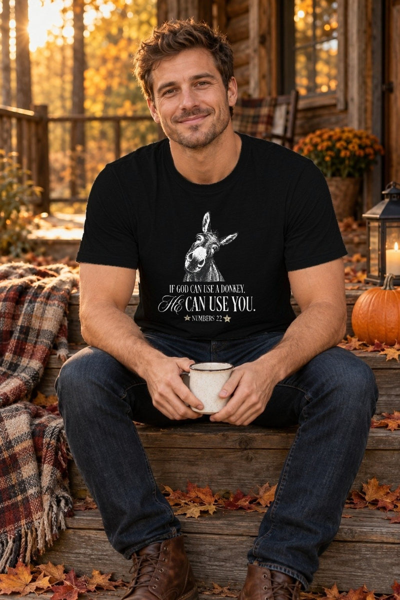 Christliches T-Shirt Esel „If God can use a donkey, He can use you“
