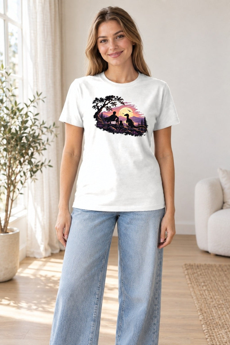 Shirt Mann, Hund und Dinosaurier im Mondlicht