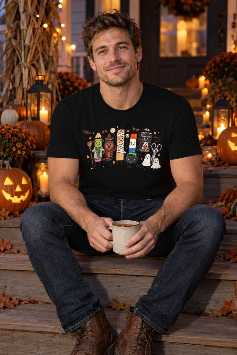 Halloween Shirt für Lehrer mit gruseligen Schulsachen
