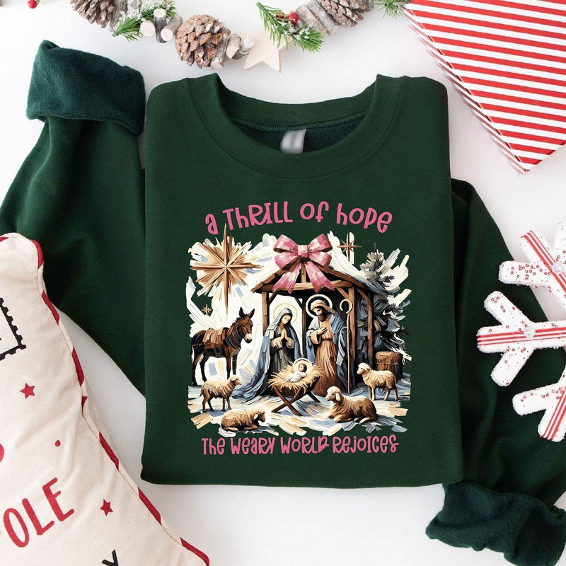 Christlicher Weihnachtspullover „A thrill of hope, the weary world rejoices“