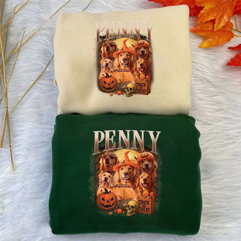 Halloween-Pullover mit Hundefotos und Namen