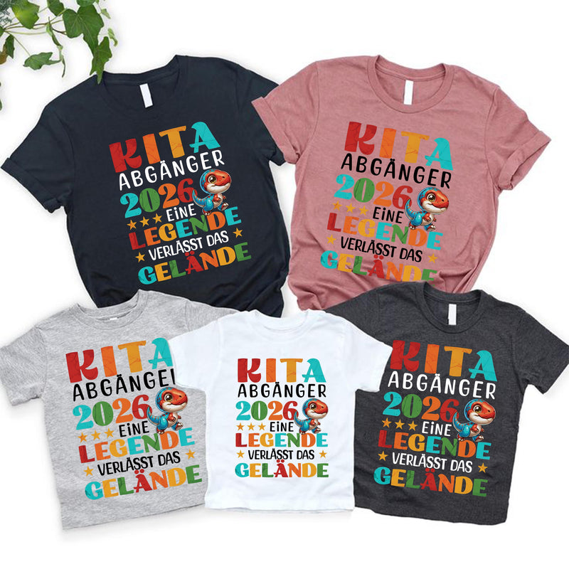 Kita-Abgänger-Shirt 2026 mit Dino „Eine Legende verlässt das Gelände“
