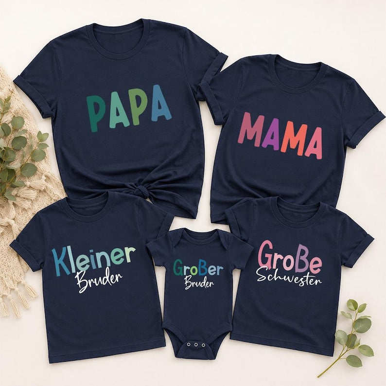 Familien Partnerlook T-Shirt mit Wunschtext