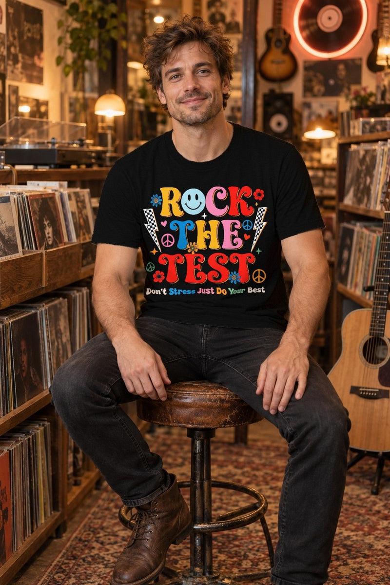 Lehrer Shirt „Rock the Test – Don't Stress Just Do Your Best“