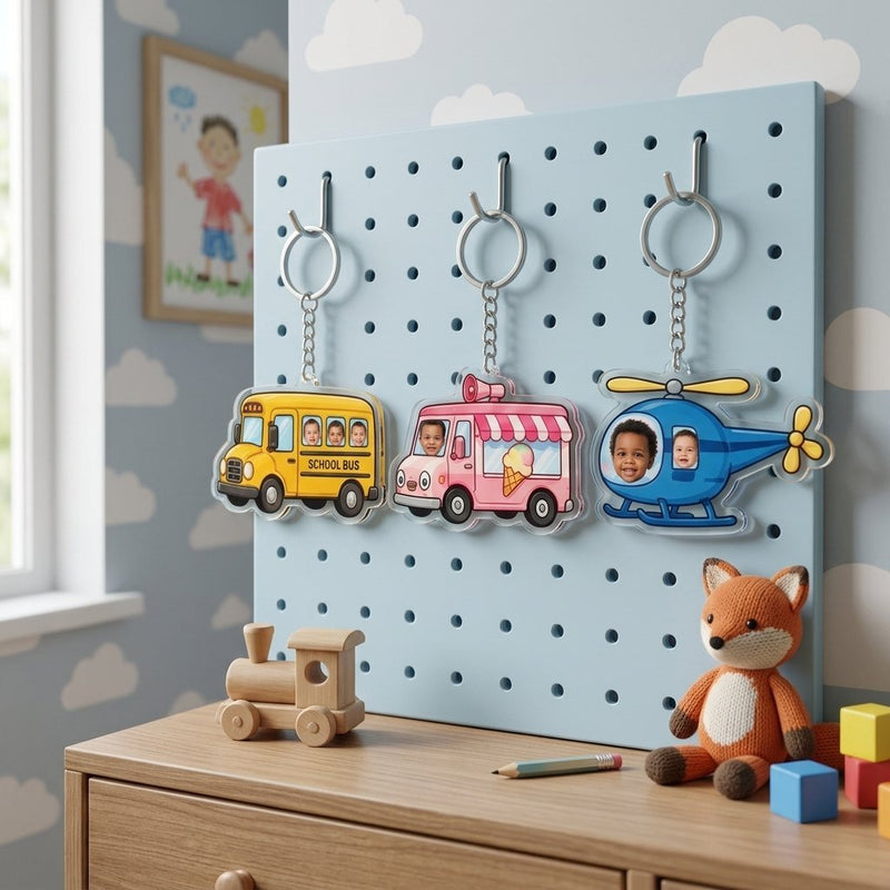 Foto-Schlüsselanhänger Fahrzeug mit Kinderfoto