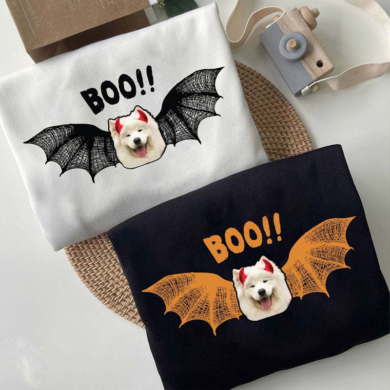 Halloween-Pullover mit Foto deines Hundes „BOO!!“