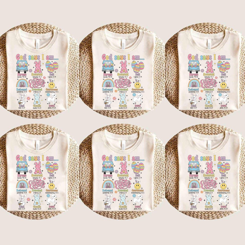 Christliches Oster T-Shirt „God says I am …“